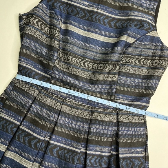 Bb Dakota Kinley Southwest Blue Grey Silver Retro Boat Neck Fit-n-Flare Dress - Picture 14 of 15